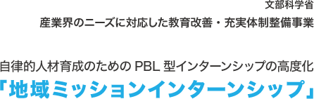 文部科学省 産業界のニーズに対応した教育改善・充実体制整備事業。自律的人材育成のためのPBL型インターンシップの高度化「地域ミッションインターンシップ」